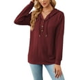 thumbnail image 1 of Arvbitana Women Casual Button Hoodies Solid Color Long Sleeve Hooded Sweatshirt Autumn Loose Fit Pullover  Fashion Sweater Cozy Knitwear Tops, 1 of 8