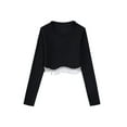 thumbnail image 1 of Arvbitana Women Contrast Color Rhinestone Fringe Trim Pullover Long Sleeve Round Neck Ribbed Crop Tops Spring Fall Casual Slim Fit Expose Navel Blouses Lightweight Shirt, 1 of 9