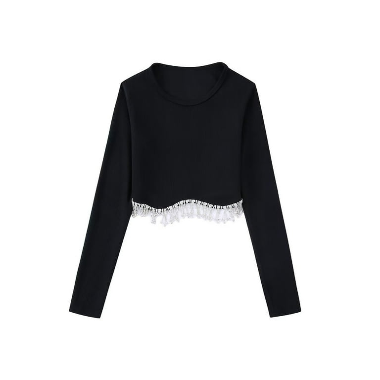 Round-neck Long Sleeves Tasseles Sweater Tops Round-neck Long Sleeves Tasseles Sweater Tops