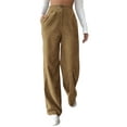 thumbnail image 1 of Arvbitana Women Corduroy Wide Leg Pants High Waist Button Zipper Closure Solid Color Straight Trousers with Pockets for Casual Daily, 1 of 6