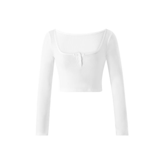 Arvbitana Women Crop Knitting Tops Shirt Top Long Sleeve Ribbed Stylish Square Neck Buttons Casual Street Party Blouse