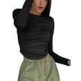thumbnail image 1 of Arvbitana Women Crop Ruched Tops Solid Color Long Sleeve Basic Shirt Fitted Crew Neck Pullover for Club Streetwear Fashion Aesthetic Grunge Clothes, 1 of 5