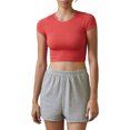 thumbnail image 1 of Arvbitana Women Crop Top Short Sleeve Skinny Cropped T-Shirt Basic Crewneck Ribbed Knit Slim Fit Aesthetic Top, 1 of 3