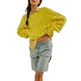 thumbnail image 1 of Arvbitana Women Cropped Cable Crewneck Sweaters Cute Solid Color Long Sleeve Pullover Knitwear Tops Chunky Cable Knit Streetwear for Fall Warm, 1 of 5
