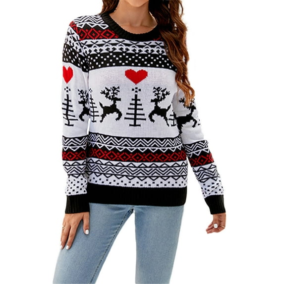 Arvbitana Women Cute Crew Neck Sweater Christmas Print Long Sleeve Pullover Knitwear Sweatshirt Cozy Warm Tops for Fall Warm Streetwear