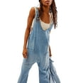 thumbnail image 1 of Arvbitana Women Denim Bib Overalls Solid Color Loose Straight Leg Romper Pants Ladies Casual Cargo Jumpsuit with Pockets Streetwear, 1 of 5