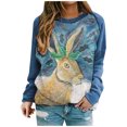thumbnail image 1 of Arvbitana Women Easter Sweatshirts Cartoon Rabbit Print Long Sleeve Hoodies Spring Autumn Casual Pullover Tops Lightweight Basic Tee, 1 of 9