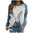 thumbnail image 1 of Arvbitana Women Easter Sweatshirts Cartoon Rabbit Print Long Sleeve Hoodies Spring Autumn Casual Pullover Tops Lightweight Basic Tee, 1 of 9