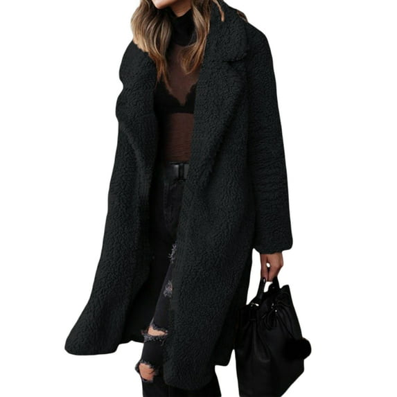 Arvbitana Women Fashion Fleece Cozy Coat Solid Color Cardigan Loose Jacket Long Sleeve Folded Collar Wild Spring/Autumn/Winter Outerwear