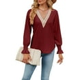 thumbnail image 1 of Arvbitana Women Knit Tops Long Sleeve T-shirt V Neck Contrast Color Sweater Loose Fall Pullover Casual Tops for Casual Daily, 1 of 8