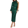 thumbnail image 1 of Arvbitana Women Long Dress Elegent Single Long Sleeve Evening Dress Turtleneck Sequined Slit Dress Cocktail Dress Solid Color Clothes for Party, 1 of 7