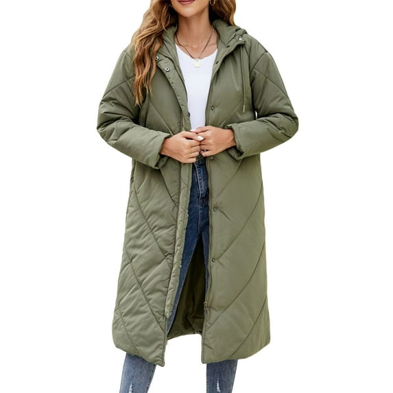 Arvbitana Women Long Winter Coats Solid Color Long Sleeve Zipper Hooded Puffer Jacket Casual Warm Lightweight Outerwear