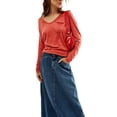 thumbnail image 1 of Arvbitana Women Loose Long Sleeve T-shirt Solid Color V-neck Casual Pullovers Ladies Basic Tops Daily Clothes, 1 of 5
