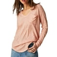 thumbnail image 1 of Arvbitana Women Loose Long Sleeve T-shirt Solid Color V-neck Casual Pullovers Ladies Basic Tops Daily Clothes, 1 of 5