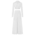 thumbnail image 1 of Arvbitana Women Pants Suit Elegant Long Sleeve Turn-Down V Collar Cropped Shirt with High Waist Wide Leg Pants Formal Suit Office Outfit, 1 of 9