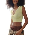 thumbnail image 1 of Arvbitana Women Short Sleeve Crop Top Deep V Neck Solid Color T-Shirts Tops Vintage Streetwear, 1 of 5