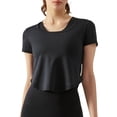 thumbnail image 1 of Arvbitana Women Solid Color Workout T-Shirts Short Sleeve Round Neck Curved Hem Stretch Yoga Tops Summer Cotton Soft Gym Training Clothes, 1 of 6