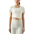 thumbnail image 1 of Arvbitana Women Solid Color Yoga T-Shirts Short Sleeve Round Neck Asymmetrical Hem Slim Workout Crop Tops Running Training Clothes, 1 of 3