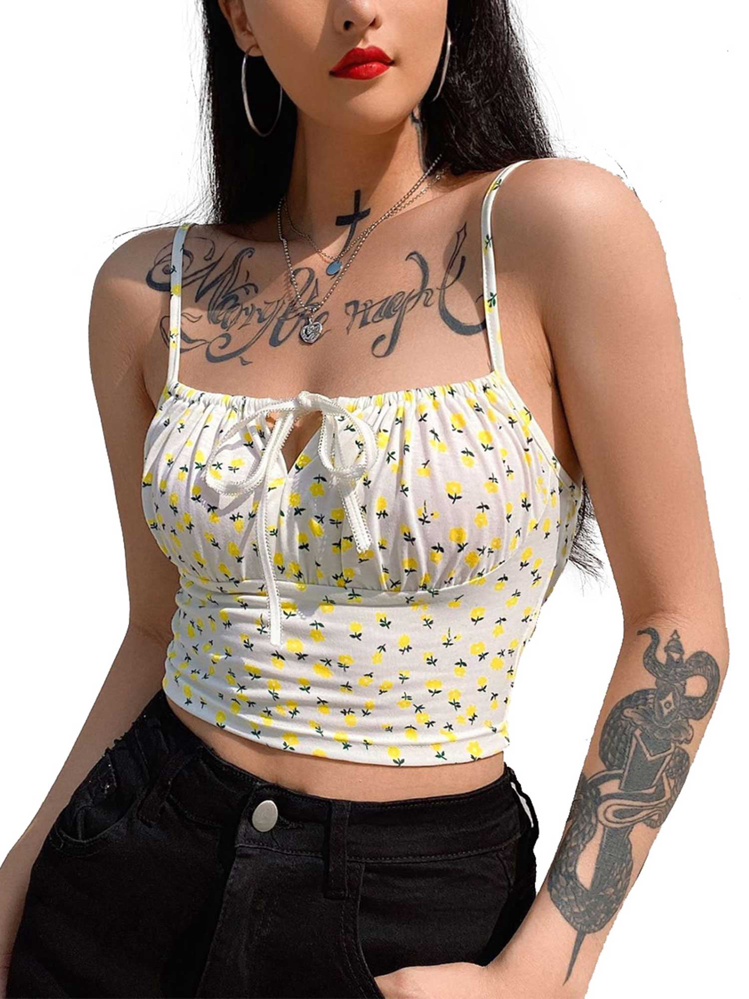 Sexy Women's White Letter Printed Spaghetti Strap Slim Crop Top Camisoles