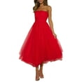 thumbnail image 1 of Arvbitana Women Strapless Midi Dress Solid Color Sleeveless Layered Mesh Tulle Flowy Dress Backless Tube Party Dress for Cocktail Streetwear, 1 of 8