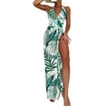 thumbnail image 1 of Arvbitana Women Swimwear Two Piece Set Sleeveless Halter Tie Up V-neck Bodysuit Leaf Pattern Printed, 1 of 6