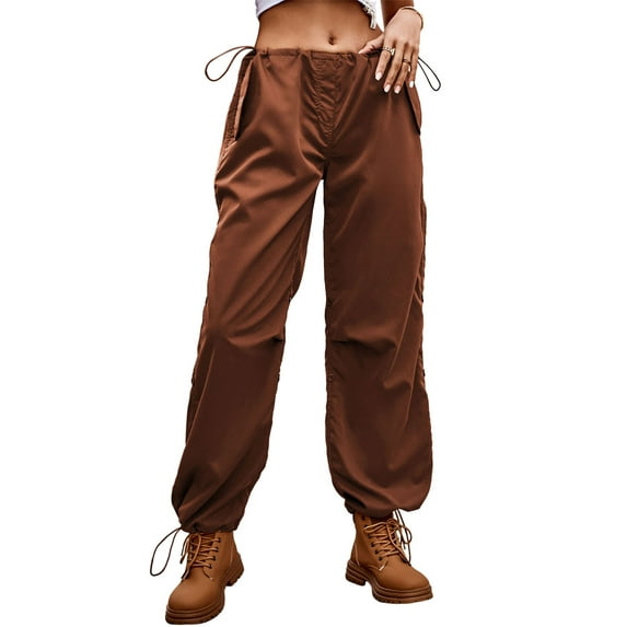 Arvbitana Women Teen Girls Baggy Cargo Pants Drawstring Mid Waist Solid Color Parachute Pants Trousers for Teenager Adults Sport Streetwear