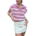 thumbnail image 1 of Arvbitana Women Teen Girls Knit Vest Sleeveless Turn-down Collar Waistcoat Striped Zipper Tops Sweaters Streetwear for Club Party Daily, 1 of 6