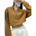 thumbnail image 1 of Arvbitana Women Trendy Sweatshirts Solid Color 2/3 Zipper Casual Loose Cropped Pullover Long Sleeve Tops Fall Streetwear, 1 of 4
