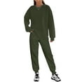 thumbnail image 1 of Arvbitana Women's 2Pcs Outfits Solid Color Long Sleeve Pullover Tops + Elastic Waist Pants Sets for Streetwear Activewear Daily Clothes, 1 of 3