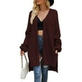 thumbnail image 1 of Arvbitana Women's Autumn Winter Knit Cardigan Long Sleeve Open Front Split Hem Knitwear Sweater Solid Color Loose Casual Coat Outerwear, 1 of 6