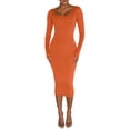 thumbnail image 1 of Arvbitana Women's Bodycon Long Dress Solid Color Long Sleeve Slim Midi Dress U-neck Wrap Hip Cocktail Dress for Party Club Streetwear, 1 of 8