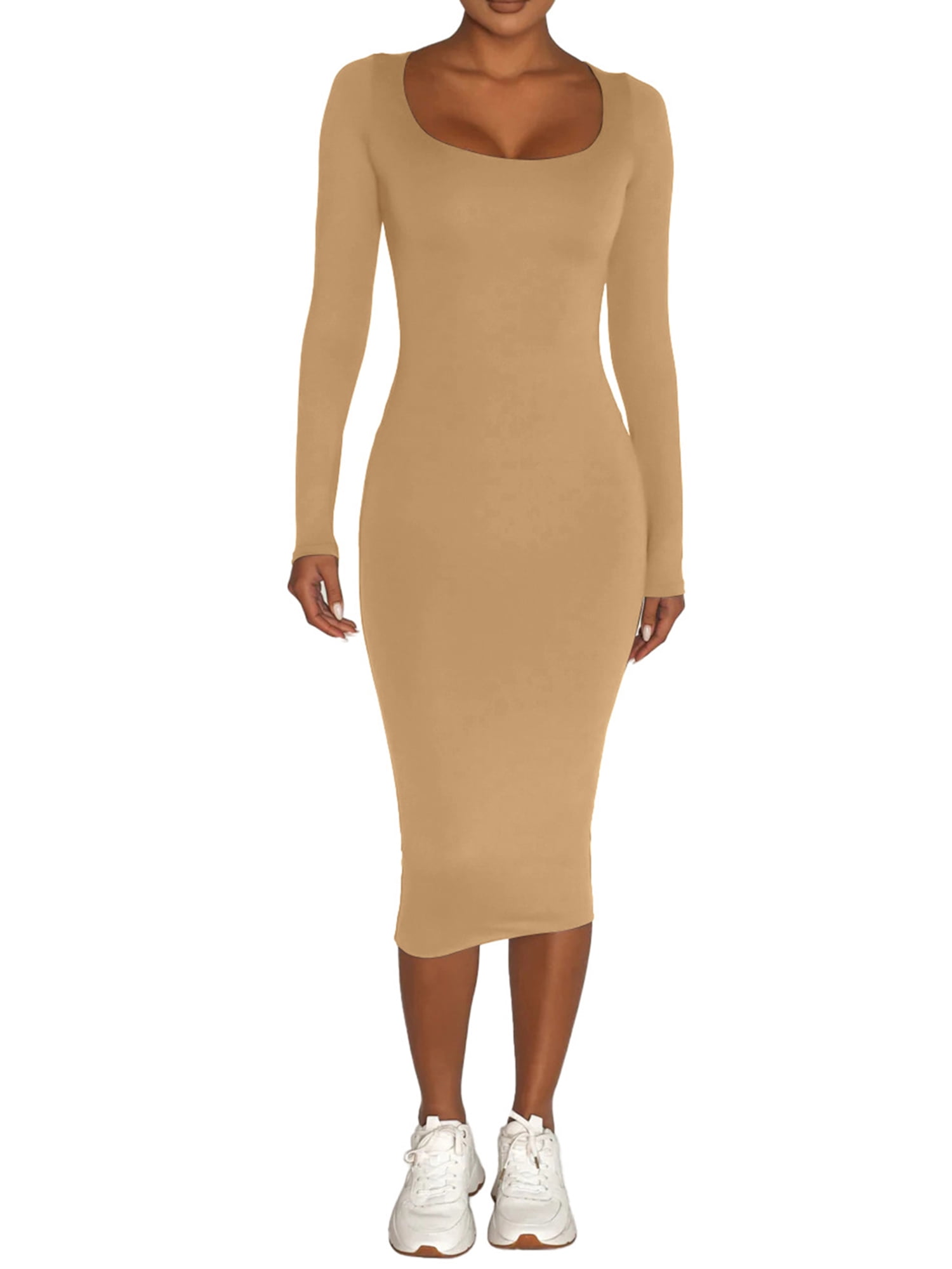 midi dress bodycon with sleeves Ribbed Mock Neck Long Sleeve Bodycon Midi Dress