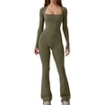 thumbnail image 1 of Arvbitana Women's Casual Jumpsuit Solid Color Long Sleeve Romper Pants Low-cut Square Neck Slim Fit One-piece Bodysuit Ladies Clothes for Clubwear Streetwear, 1 of 6