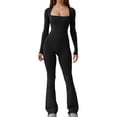 thumbnail image 1 of Arvbitana Women's Casual Jumpsuit Solid Color Long Sleeve Romper Pants Low-cut Square Neck Slim Fit One-piece Bodysuit Ladies Clothes for Clubwear Streetwear, 1 of 6