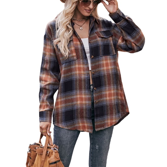 Arvbitana Women's Casual Loose Plaid Shirt Long Sleeve Lapel Button Blouses Spring Autumn Fashion Tops for Daily Streetwear S M L XL XXL