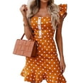 thumbnail image 1 of Arvbitana Women's Dot Print Mini Dress Square Neck Ruffled Flying Sleeve Bodycon Dress Backless High Waist Casual Party Dress for Club Vacation, 1 of 5
