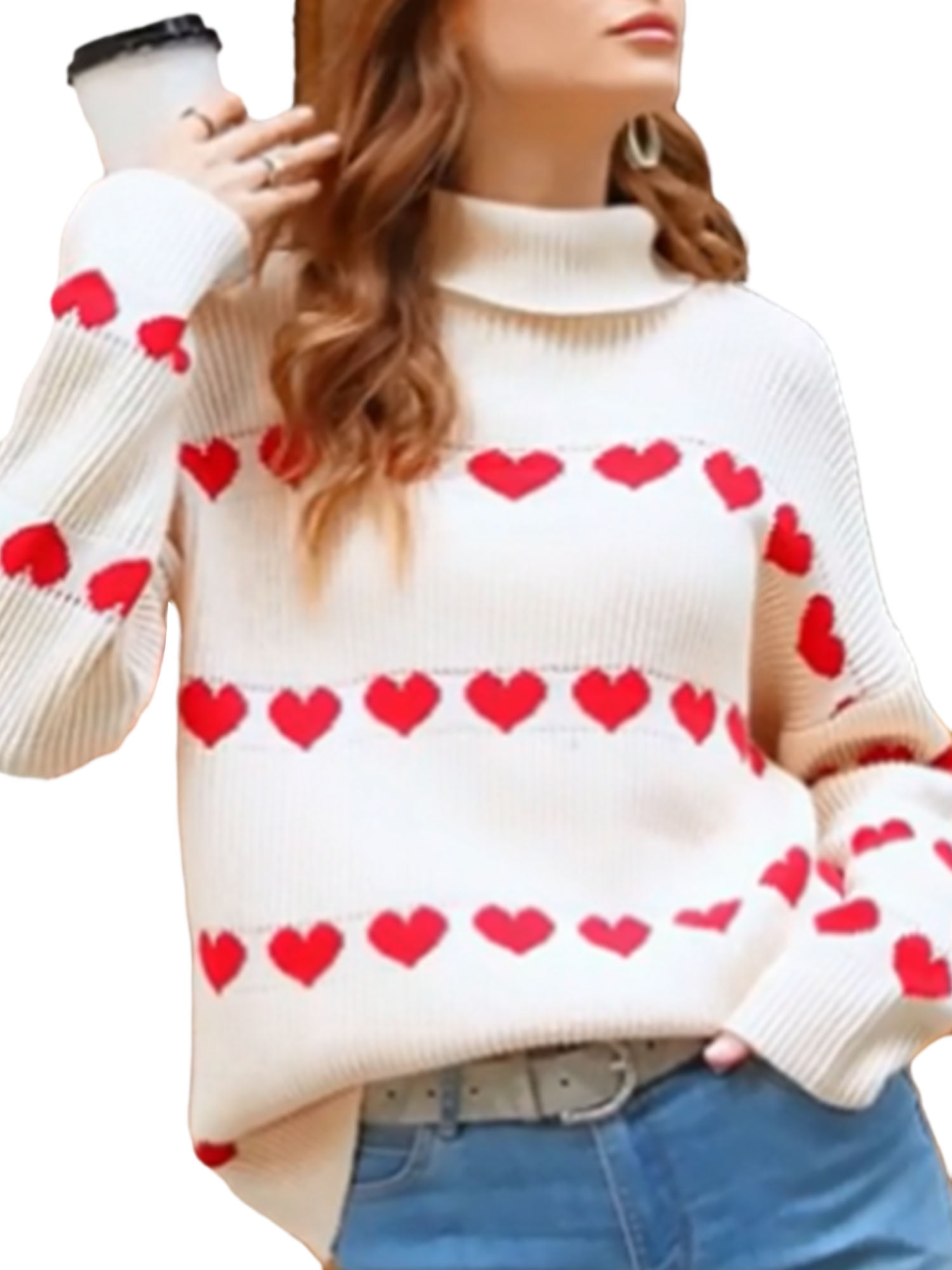 Heart top print turtleneck