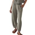 thumbnail image 1 of Arvbitana Women's Knit Long Pants Solid Color High Waist Wide Leg Pants Ladies Casual Loose Trousers with Pockets Streetwear, 1 of 4