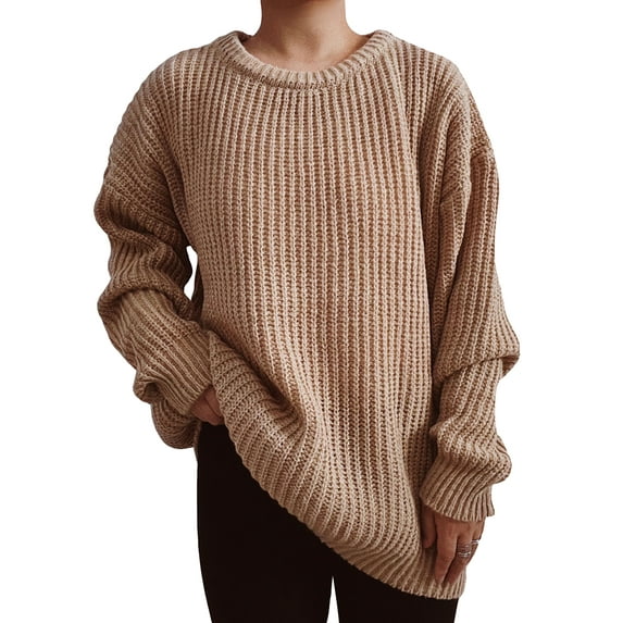 Arvbitana Women's Lightweight Knit Sweater Solid Color Long Sleeve Pullover Jumper Tops Autumn Loose Knitwear for Daily Streetwear