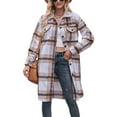 thumbnail image 1 of Arvbitana Women's Long Plaid Print Jacket Lapel Button Pockets Shirt Coat Long Sleeve Shacket Fall Casual Outerwear S M L XL, 1 of 7