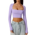 thumbnail image 1 of Arvbitana Women's Long Sleeve T-shirt Solid Color Square Neck Pullover Crop Tops Ladies Slim Fit Shirts for Streetwear Clubwear, 1 of 4