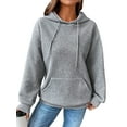 thumbnail image 1 of Arvbitana Women's Loose Hooded Sweatshirt Plaid Jacquard Long Sleeve Pullover Hoodie with Pocket Casual Daily Tops Streetwear Spring Fall Sport Clothes, 1 of 6
