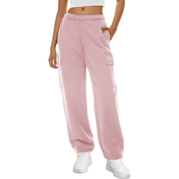 Arvbitana Women's Loose Sweatpants Solid Color Elastic High Waist Cargo Pants Casual Workout Trousers with Pockets Streetwear