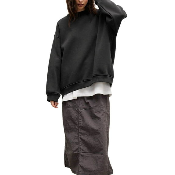 Arvbitana Women's Loose Sweatshirt Solid Color Long Sleeve Crew Neck Pullovers Spring Autumn Casual Tops Streetwear S M L
