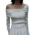 thumbnail image 1 of Arvbitana Women’s Off One Shoulder Knitwear   Pullover Long Sleeve Solid Color Ribbed Knit Dressy Blouse Slim Fit T-Shirts Fall Tops, 1 of 9