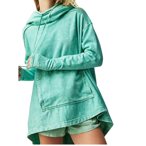 Arvbitana Women's Oversized Hooded Sweatshirt Solid Color Long Sleeve Pullover Hoodies with Pockets Casual High Low Drawstring Hoodie Tops Streetwear