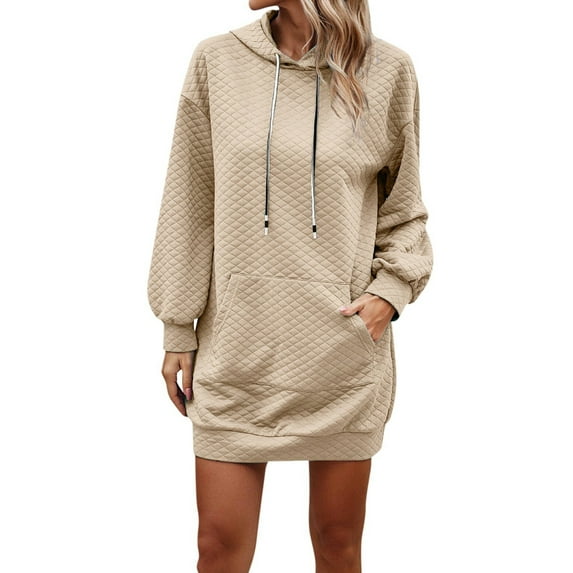 Arvbitana Women's Quilted Hooded Sweatshirts Solid Color Long Sleeve Pullover Hoodies Drawstring Hood Casual Tops Spring Fall Daily Clothes