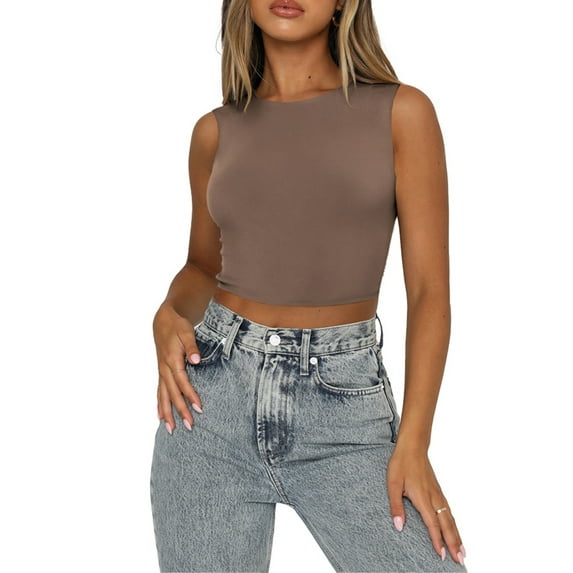 Arvbitana Women's Sexy Bodycon Racerback Tank Top Casual Sleeveless Solid Basic Cropped Tops Summer Workout Streetwear