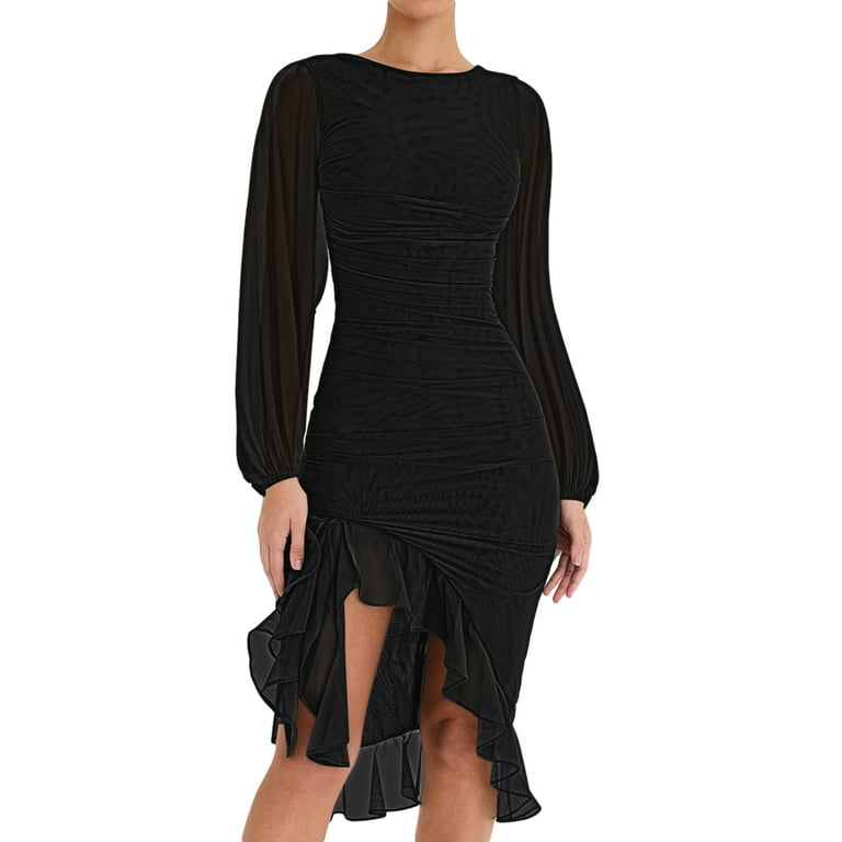 Women's Long Sleeve Irregular Evening Dress Women's Long Sleeve Irregular Evening Dress