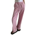 thumbnail image 1 of Arvbitana Women's Stripe Print Pants Drawstring Elastic Waist Loose Trousers Casual Straight Leg Long Pants with Pockets for Daily Street, 1 of 5